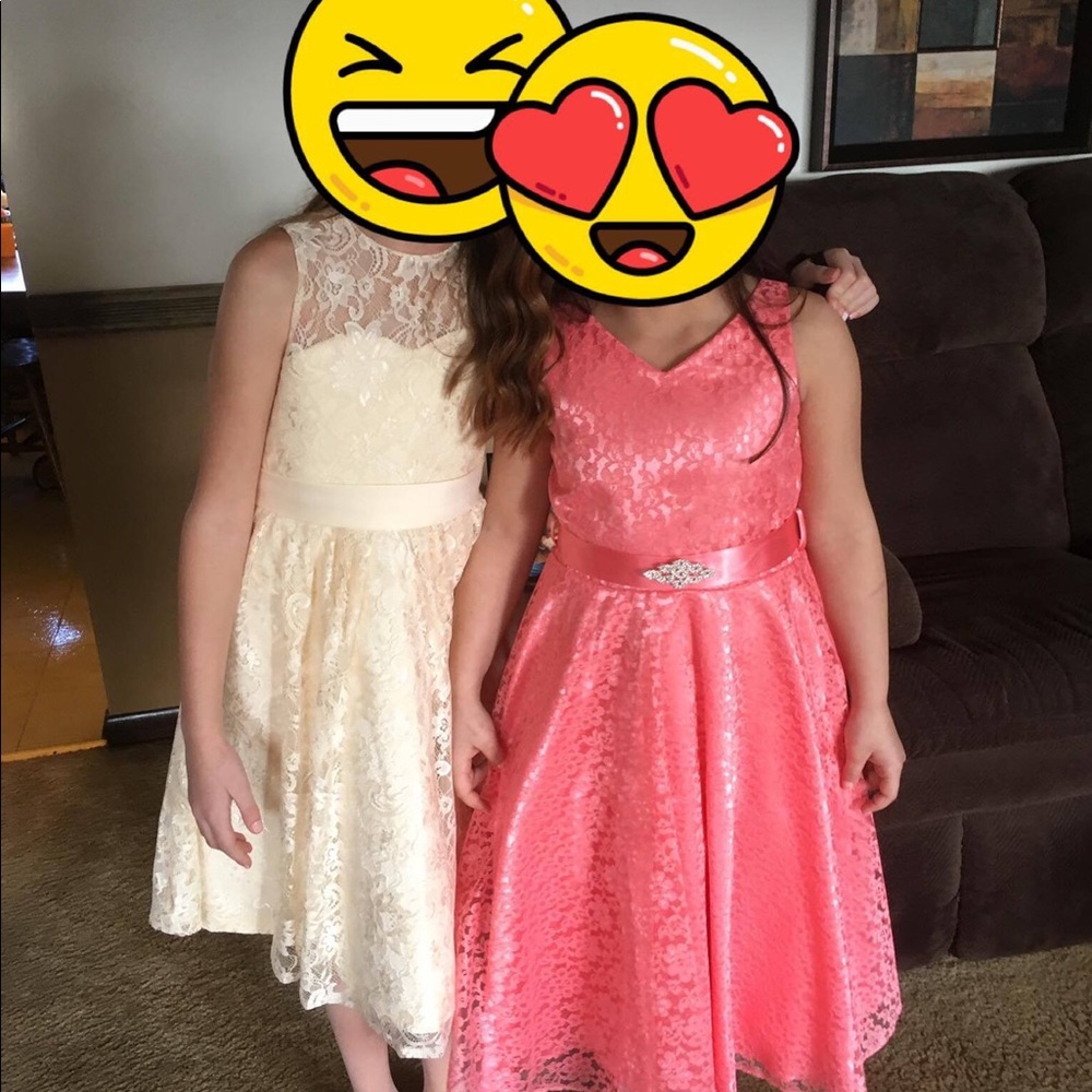 Girls coral lace dress